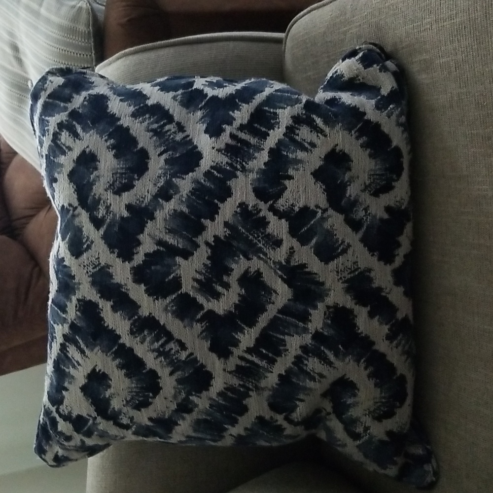 Navy Blue Gray Upholstered Accent Pillow